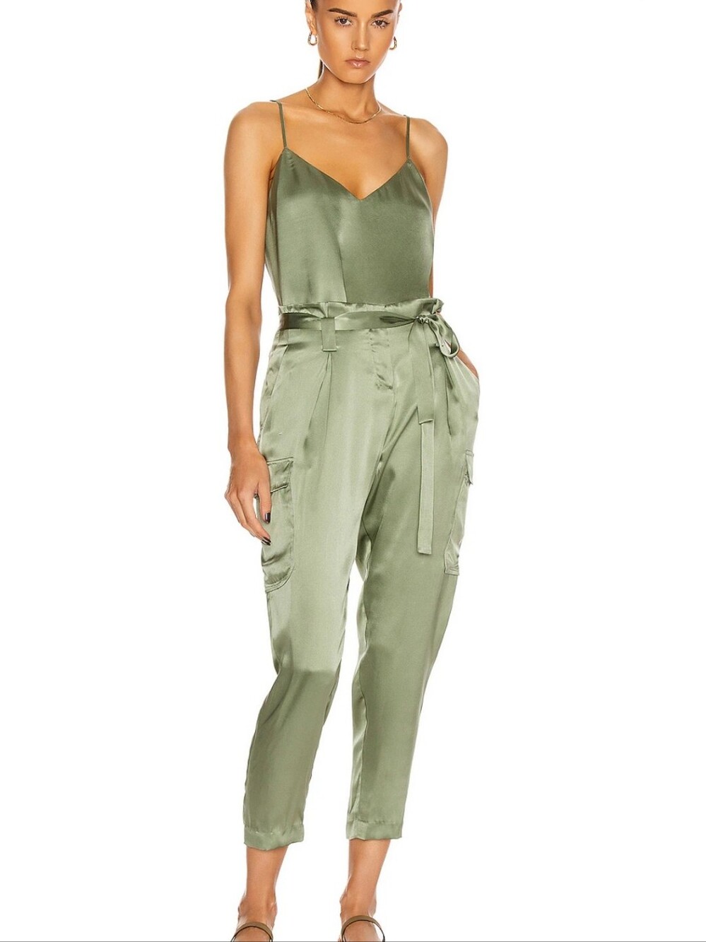 Silk Pants L'agence Womens Roxy Silk Paperbag Cargo Pant Green Sz 6